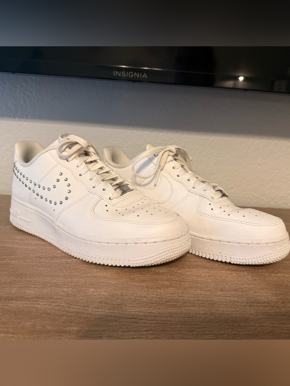 Nike Air Force 1 ’07 Rhinestone Studded Swoosh White Sneakers Women’s 9